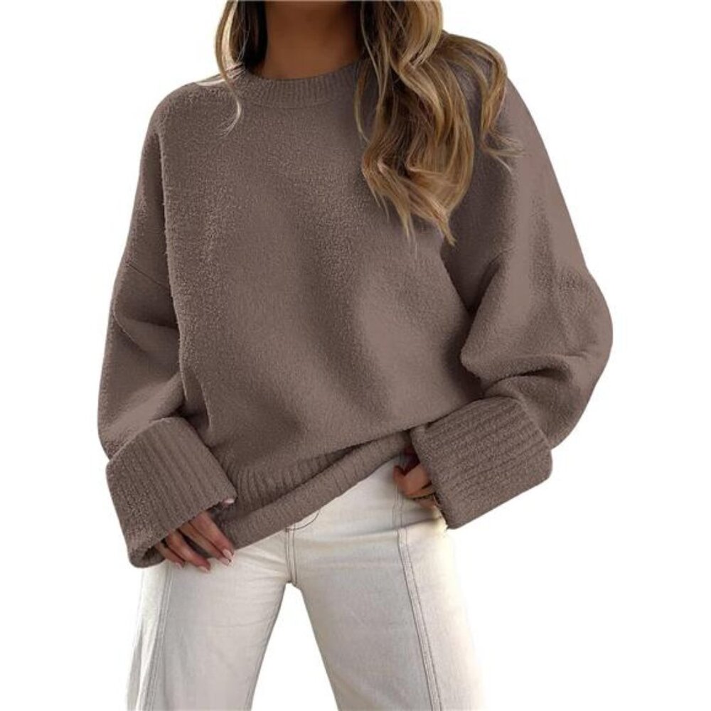 Oversized Fuzzy Chunky Knit Sweater Warm Soft Cozy Pullover Women Fall Winter To